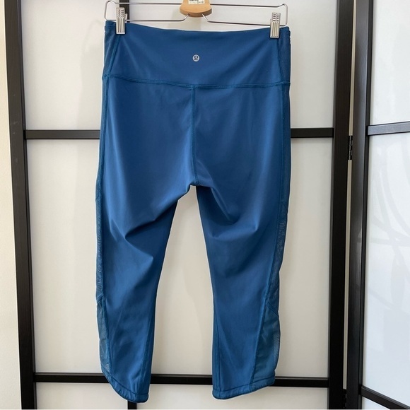[10] Lululemon Athletica Women’s Body Con Crop Poseidon Blue Sheer Cut Outs - Picture 8 of 16